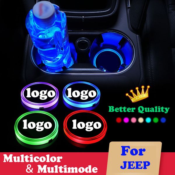 2x car luminous coaster cup mat for renegade jk compass 2018 grand cherokee patriot wrangler car logo light accessories